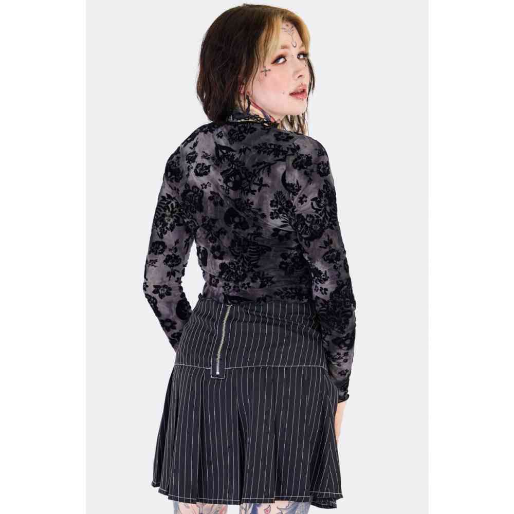 Jawbreaker - Flocked Skull Crop top - Grey